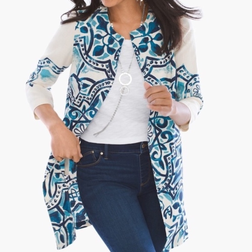 NWT Chico's Linen Artisan Print Jacket